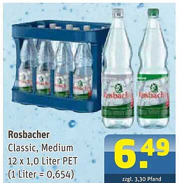 Rosbacher Classic, Medium 12 x 1,0 Liter PET (1 Liter = 0,654)