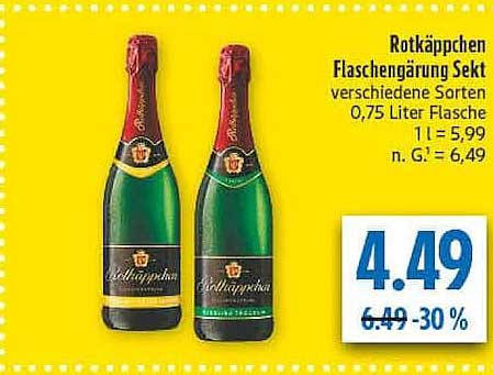 Rotkäppchen Flaschengärung Sekt verschiedene Sorten 0,75 Liter Flasche 1 l = 5,99 n. G.= 6,49