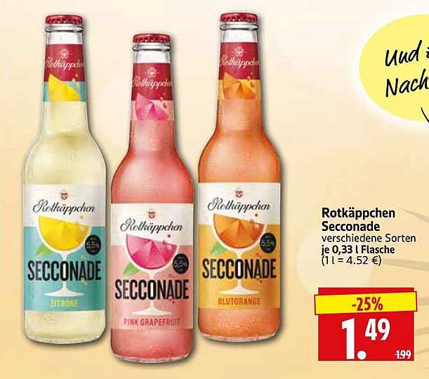 Rotkäppchen Seccenade verschiedene Sorten je 0,33 l Flasche (1 l = 4.52 €)