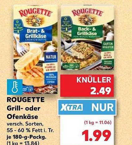 ROUGETTE Grill- oder Ofenkäse versch. Sorten, 55 - 60 % Fett i. Tr. je 180-g-Packg.