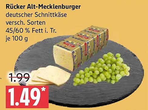 Rücker Alt-Mecklenburger deutscher Schnittkäse versch. Sorten 45/60 % Fett i. Tr. je 100 g