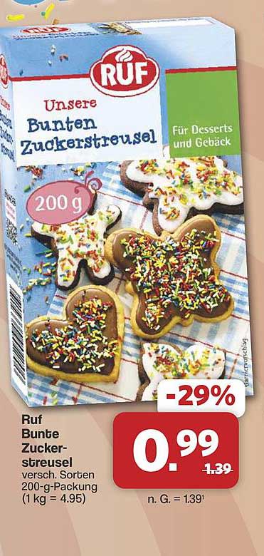 Ruf Bunte Zuckerstreusel, versch. Sorten, 200-g-Packung