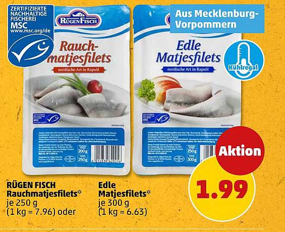 RÜGEN FISCH Rauchmatjesfilets* je 250 g (1 kg = 7.96) oder Edle Matjesfilets* je 300 g (1 kg = 6.63)