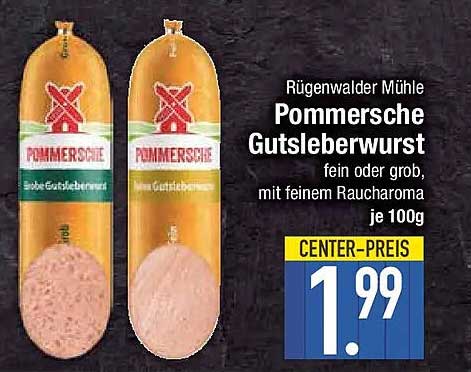 Rügenwalder Mühle Pommersche Gutsleberwurst fein oder grob, mit feinem Raucharoma je 100g