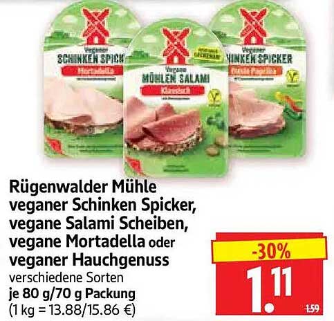 Rügenwalder Mühle veganer Schinken Spicker, vegane Salami Scheiben, vegane Mortadella oder veganer Haugenuss