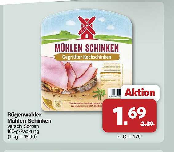Rügenwalder Mühlen Schinken versh. Sorten 100-g-Packung (1 kg = 16,90)