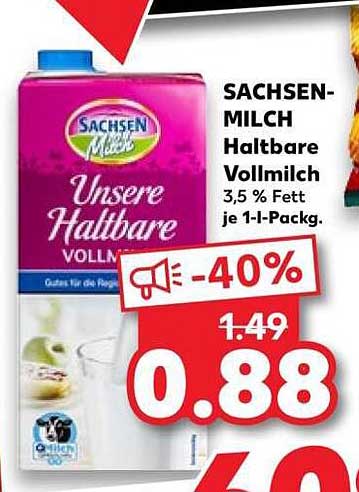 SACHSEN-MILCH Haltbare Vollmilch 3,5 % Fett je 1 l-Packg.