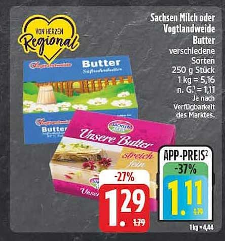 Sachsen Milch oder Vogtlandweide Butter verschiedene Sorten