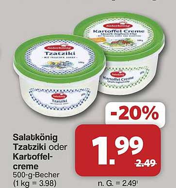 Salatkönig Tzatziki oder Kartoffelcreme 500-g-Becher (1 kg = 3,98)