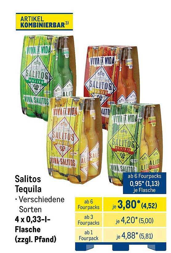 Salitos Tequila • Verschiedene Sorten 4 x 0,33-l-Flasche (zzgl. Pfand)