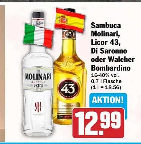 Sambuca Molinari, Licor 43, Di Saronno oder Walcher Bombardino
