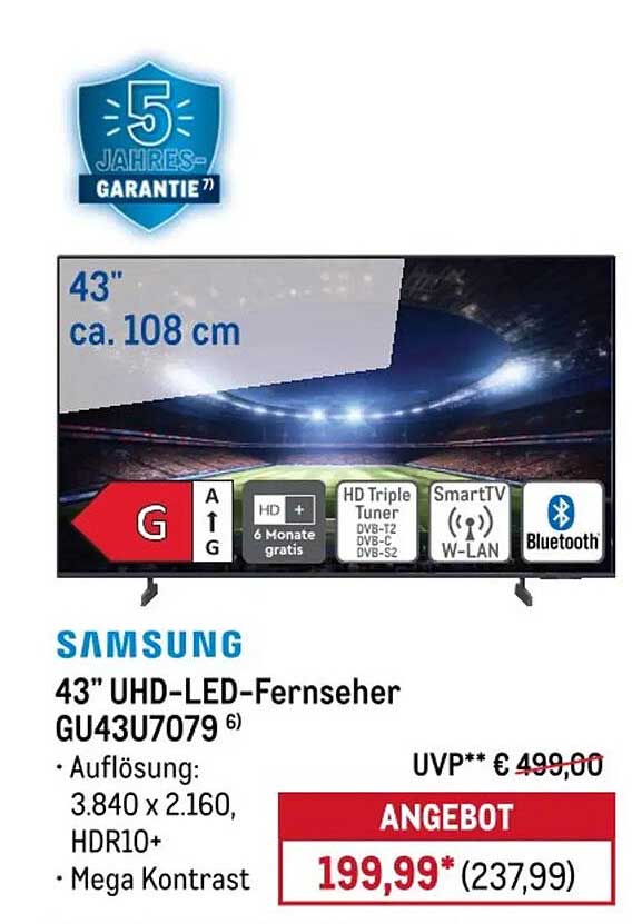 Samsung 43” UHD-LED-Fernseher GU43U7079
