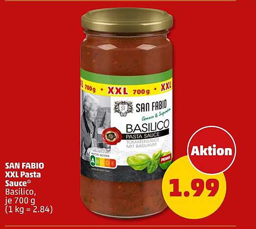SAN FABIO XXL Pasta Sauce* Basilico, je 700 g (1 kg = 2.84)
