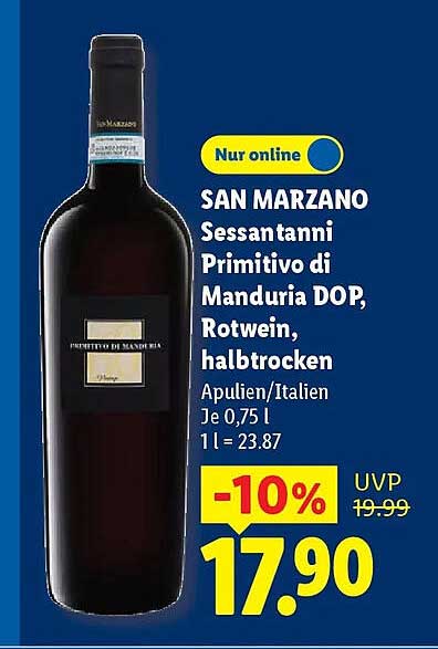 SAN MARZANO Sessantanni Primitivo di Manduria DOP, Rotwein, halbtrocken