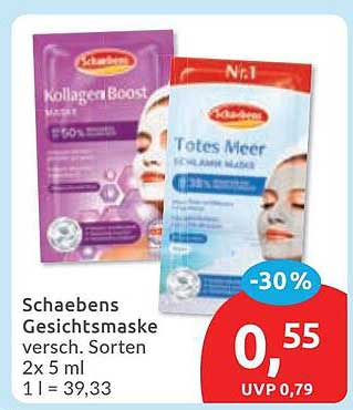 Schaebens Gesichtsmaske versch. Sorten 2 x 5 ml 1 l = 39,33