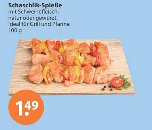 Schaschlik-Spieße mit Schweinefleisch, natur oder gewürzt, ideal für Grill und Pfanne 100 g