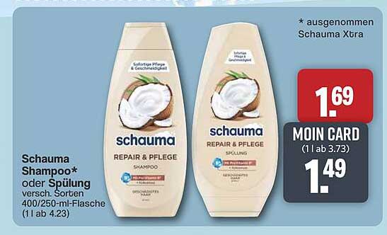 Schauma Shampoo* oder Spülung, versch. Sorten, 400/250 ml-Flasche (1 l ab 4.23)
