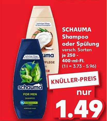 SCHAUMA Shampoo oder Spülung versch. Sorten je 250 - 400-ml-Fl. (1 l = 3.73 - 5.96)
