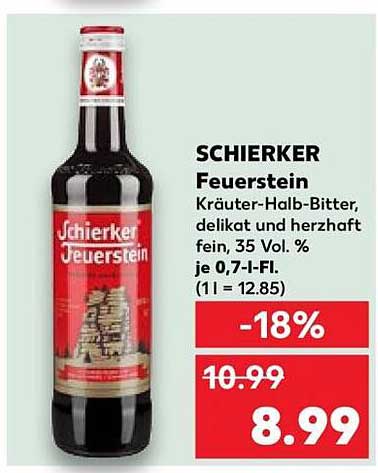 SCHIERKER Feuerstein Kräuter-Halb-Bitter, delikat und herzhaft fein, 35 Vol. % je 0,7-l-Fl. (1 l = 12.85)