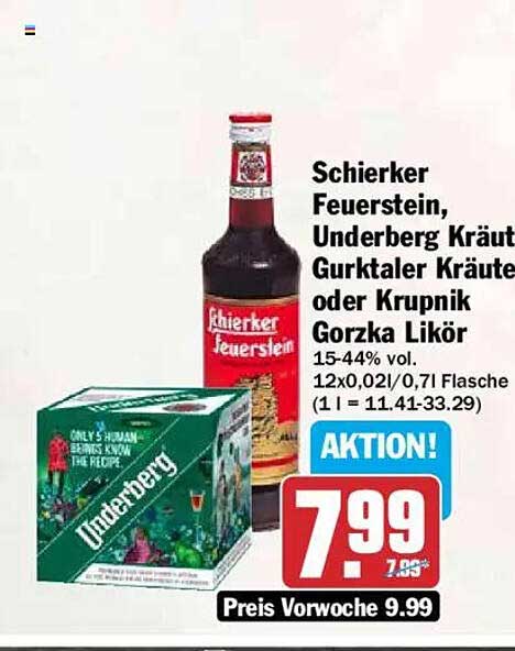 Schierker Feuerstein, Underberg, Kräuter Gurktaler Kräuter oder Krupnik Gorzka Likör
