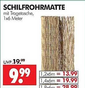 SCHILFROHRMATTE mit Tragetasche, 1x6 Meter