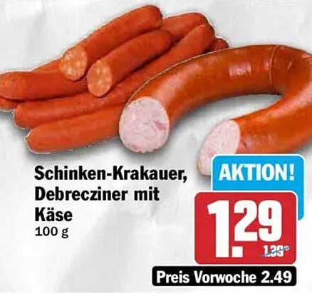 Schinken-Krakauer, Debrecziner mit Käse 100 g
