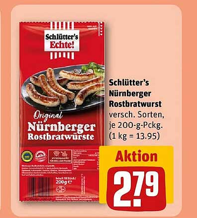 Schlütter’s Nürnberger Rostbratwurst versch. Sorten, je 200-g-Pckg. (1 kg = 13.95)