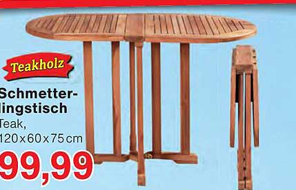 Schmetterlingstisch Teak, 120x60x75 cm