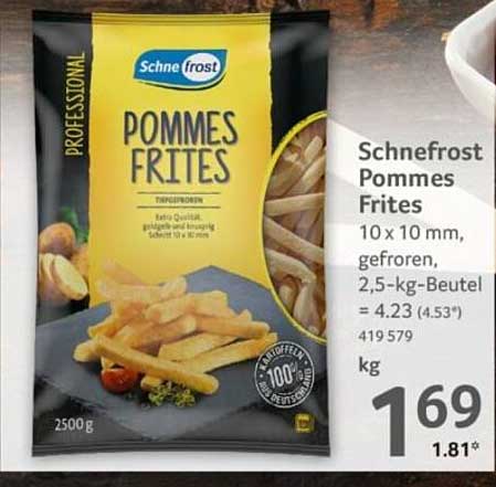 Schnnefrost Pommes Frites 10 x 10 mm, gefroren, 2,5-kg-Beutel
