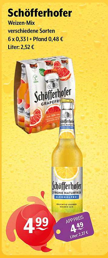 Schöfferhofer Weizen-Mix verschiedene Sorten 6 x 0,33 l + Pfand 0,48 € Liter: 2,52 €