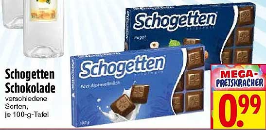 Schogetten Schokolade verschiedene Sorten, je 100-g-Tafel