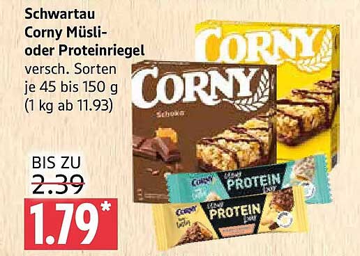 Schwartau Corny Müsli- oder Proteinriegel versch. Sorten je 45 bis 150 g (1 kg ab 11.93)