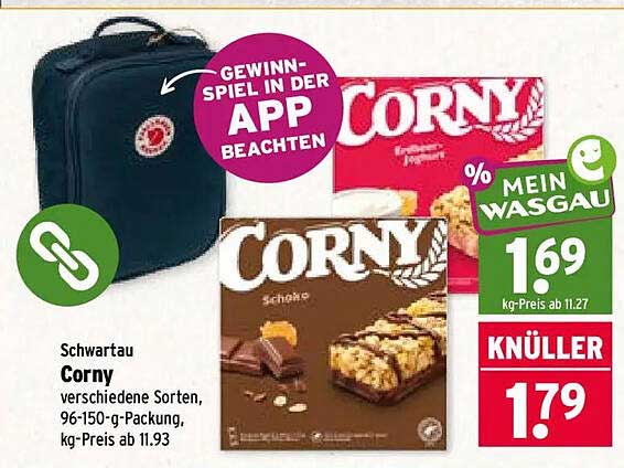 Schwartau Corny verschiedene Sorten, 96-150-g-Packung, kg-Preis ab 11.93