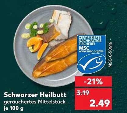 Schwarzer Heilbutt geräuchertes Mittelstück je 100 g