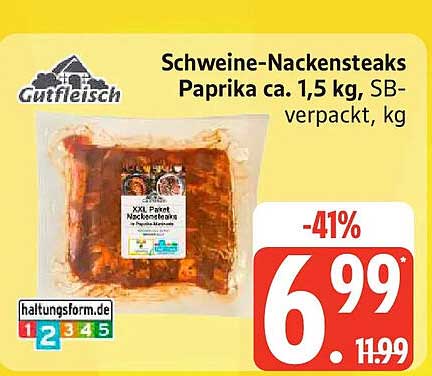 Schweine-Nackensteaks Paprika ca. 1,5 kg, SB-verpackt, kg