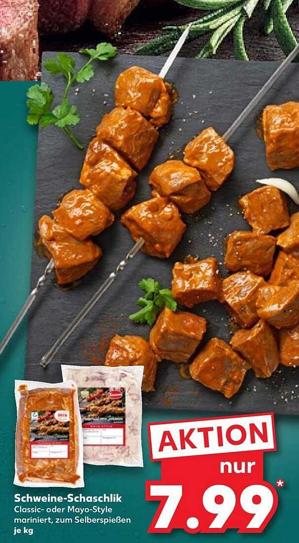 Schweine-Schaschlik Classic- oder Mayo-Style mariniert, zum Selbstspießen je kg
