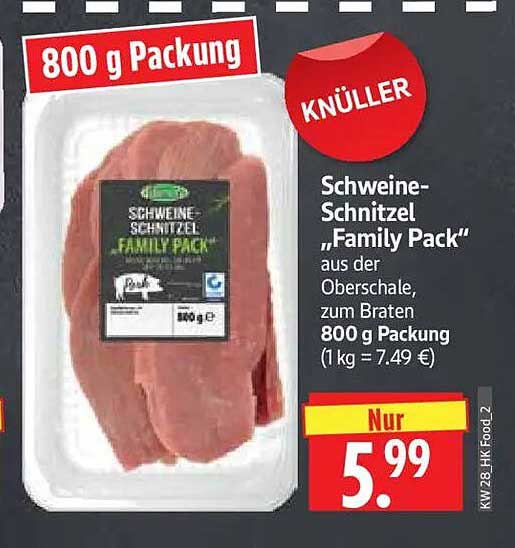 Schweine-Schnitzel „Family Pack“ aus der Oberschale, zum Braten 800 g Packung