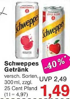 Schweppes Getränk versch. Sorten, 300 ml, zzgl. 25 Cent Pfand (1 = 4,97)