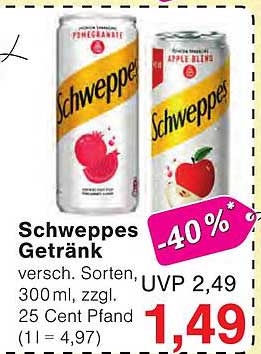 Schweppes Getränk versch. Sorten, 300 ml, zzgl. 25 Cent Pfand (1 l = 4,97)