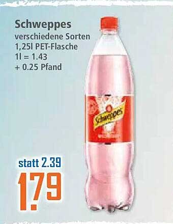 Schweppes verschiedene Sorten 1,25l PET-Flasche 1l = 1.43 + 0.25 Pfand