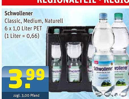 Schwollener Classic, Medium, Naturell 6 x 1,0 Liter PET (1 Liter = 0,66)