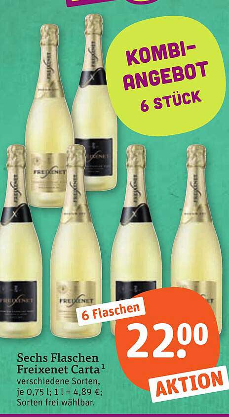 Sechs Flaschen Freixenet Carta¹ verschiedene Sorten, je 0,75 l