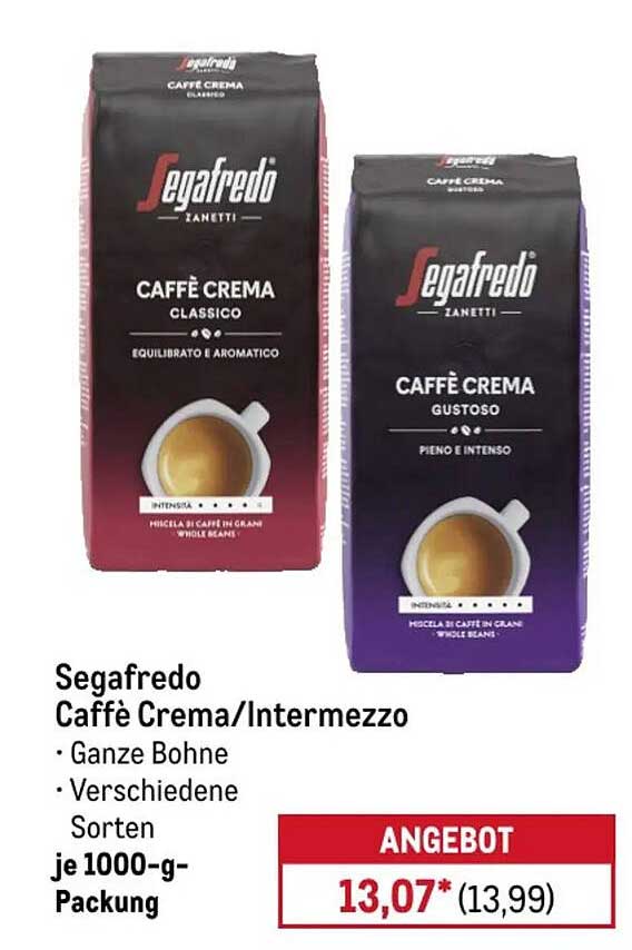 Segafredo Caffè Crema/Intermezzo • Ganze Bohne • Verschiedene Sorten je 1000-g-Packung