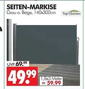 SEITEN-MARKISE Grau o. Beige, 140x300cm