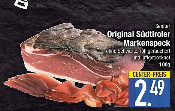 Senfter Original Südtiroler Markenspeck ohne Schwarte, roh geräuchert und luftgetrocknet 100g