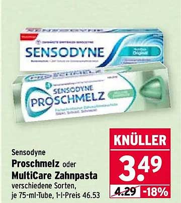 Sensodyne Proschmelz oder MultiCare Zahnpasta verschiedene Sorten, je 75-ml-Tube, 1-l-Preis 46.53