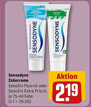 Sensodyne Zahncreme Sensitiv Fluorid oder Sensitiv Extra Frisch, je 75-ml-Tube