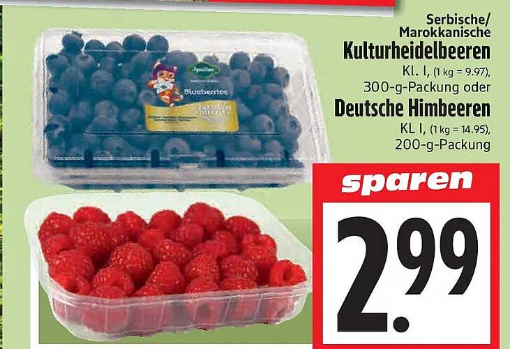 Serbische/ Marokkanische Kulturheidelbeeren Kl. I, 300-g-Packung oder Deutsche Himbeeren Kl. I, 200-g-Packung