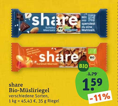 share Bio-Müsliriegel verschiedene Sorten, 35 g Riegel