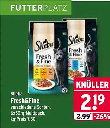 Sheba Fresh&Fine verschiedene Sorten, 6x50-g-Multipack, kg-Preis 7.30